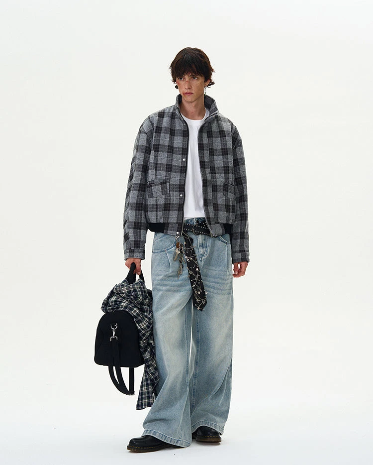 Plaid Bomber Jacket With Stand Collar 12 Plaid Bomber Jacket With Stand Collar - Image 12