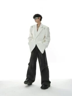 Oversized Double-Breasted Blazer With Peak Lapels And Silver Accents -Modern Wear Shop 080864452abc9706609c63f87c1f6f69