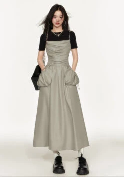 Link Chain Strap Backless Ruched Midi Dress With Pockets -Modern Wear Shop 08138836cb1b09e76138c5eb3eca2ac2