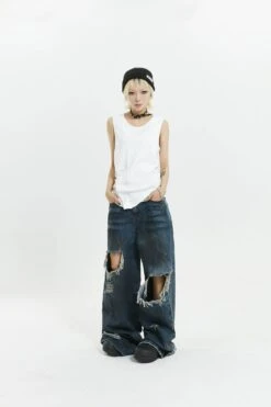 Wide-Leg Distressed Knee-Blown Denim Jeans -Modern Wear Shop 08ac7a210d8cd130e0a12e938a9cc1dd