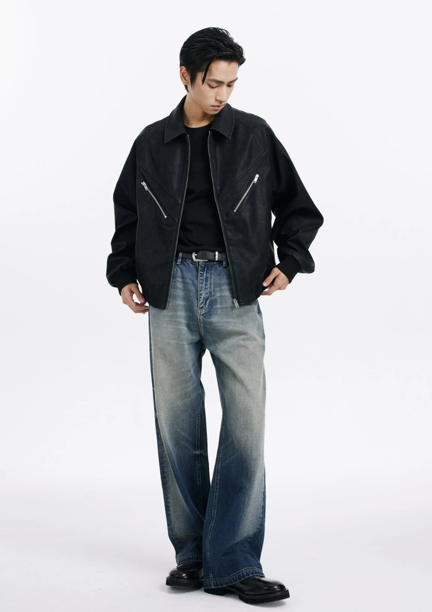 Faux Leather Bomber Jacket With Zip Pocket Details 5 Faux Leather Bomber Jacket With Zip Pocket Details - Image 5