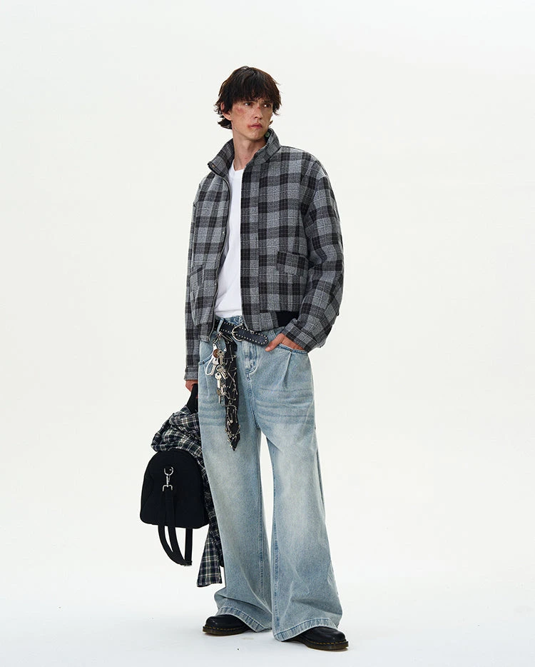 Plaid Bomber Jacket With Stand Collar 14 Plaid Bomber Jacket With Stand Collar - Image 14