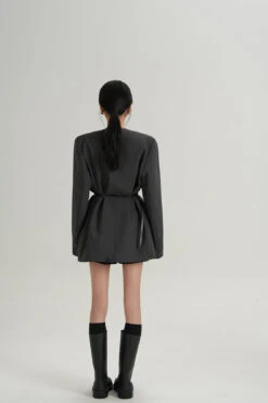 Oversized Lapelless Single-Button Blazer With Belt -Modern Wear Shop 0977128bad83de0eb3b10bc27cb479ac