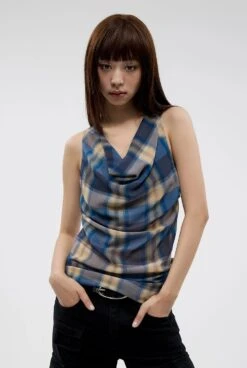 Plaid Cowl Neck Sleeveless Top -Modern Wear Shop 0981cf7572bef15312932ebb1d411387
