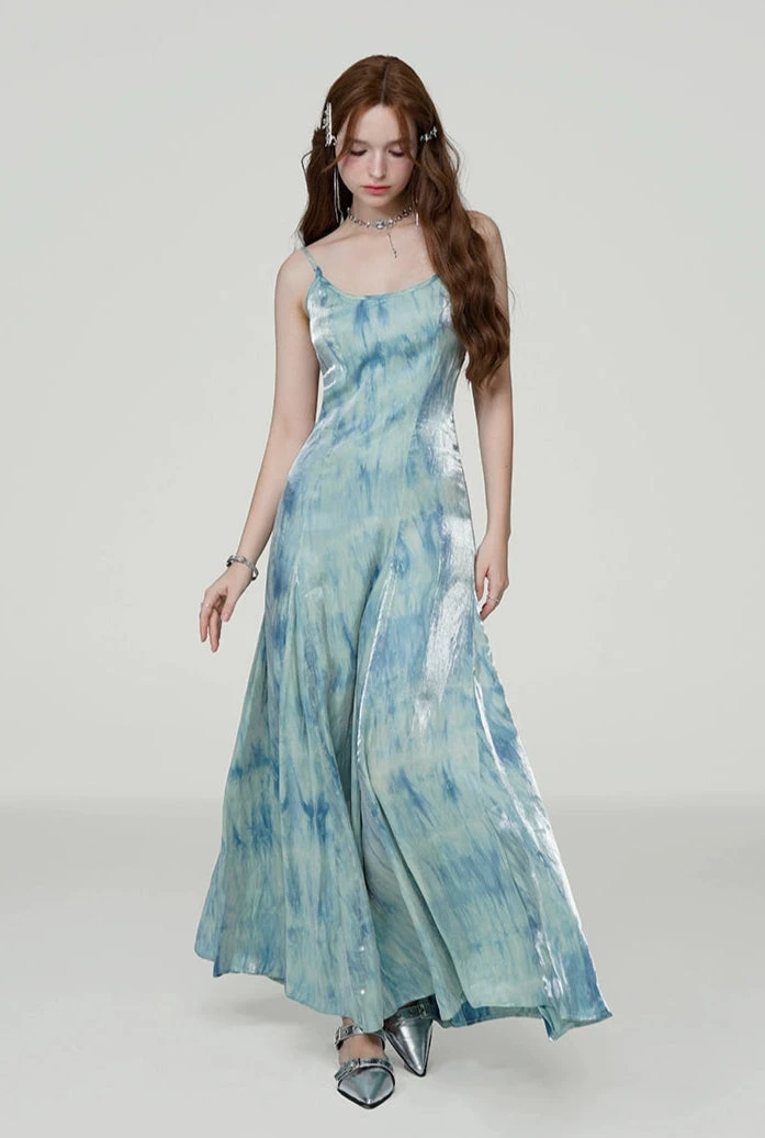 Iridescent Tie-Dye Spaghetti Strap Flared Maxi Dress 5 Iridescent Tie-Dye Spaghetti Strap Flared Maxi Dress - Image 5