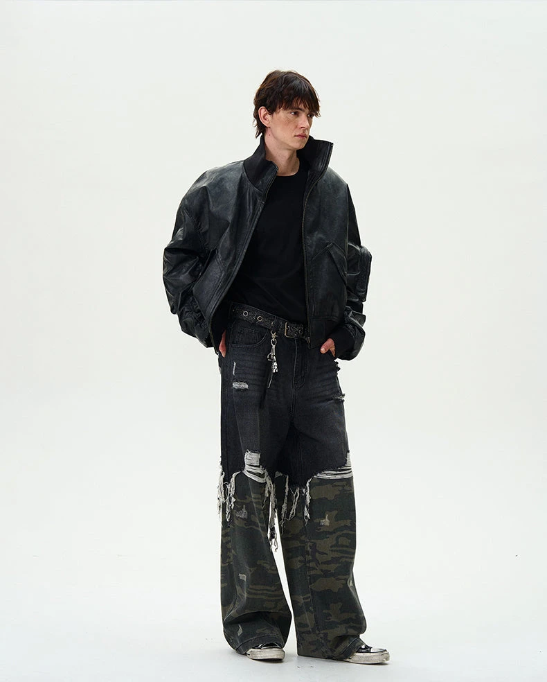 Oversized Faux Leather Mid Crop Bomber Jacket With Sleeve Zip Pocket 12 Oversized Faux Leather Mid Crop Bomber Jacket With Sleeve Zip Pocket - Image 12