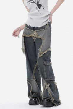 Distressed Star Patchwork Wide Leg Jeans -Modern Wear Shop 09d66686b7f172894767e3175e626321