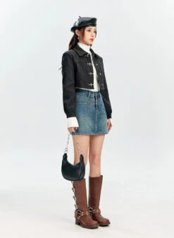 Textured Fireman Clasp Cropped Collar Jacket -Modern Wear Shop 0a202148ee4f9f4f7f332528b0ae0ca5