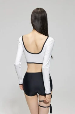 Contrast Hem Long Sleeve Crop Top And High-Waisted Bikini Set -Modern Wear Shop 0a27eebb986ac371df5ee4e4fc6467d3