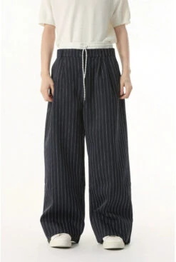 Mock Two-Piece Pinstripe Wide Leg Trousers With Elastic Waist -Modern Wear Shop 0a2f02e9af5b954d94252d88f584a68d