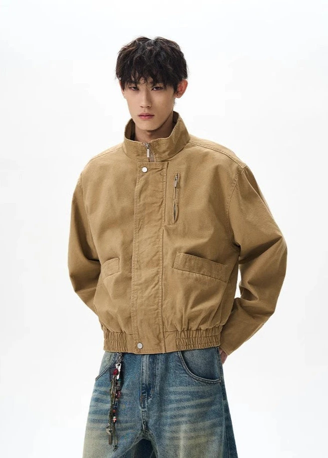 Boxy Zip-Up Stand Collar Worker Bomber Jacket 3 Boxy Zip-Up Stand Collar Worker Bomber Jacket - Image 3