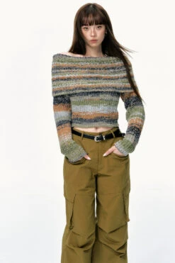 Striped Knit Off-Shoulder Multicolor Sweater -Modern Wear Shop 0a71ba5cb9a9e7a461af767a8336d439