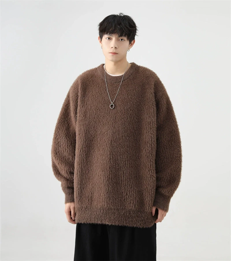Fuzzy Crew Neck Oversized Knit Sweater 1 Fuzzy Crew Neck Oversized Knit Sweater