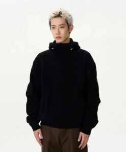 Ribbed High Collar Hoodie Knit Sweater -Modern Wear Shop 0a9b79f2f2893bbb104436ab341ecab6