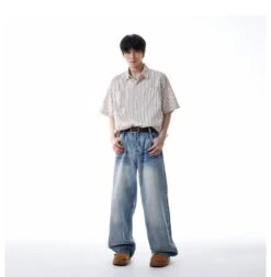 Oversized Stripe Short Sleeve Button Shirt With Chest Pockets -Modern Wear Shop 0b0ea07cbe0a914045f926160e598076