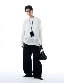 Ribbed Trim Sheer Textured Long Sleeve Knit Top -Modern Wear Shop 0b10358fa2ecaafdb686de5c4f917331