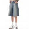 Denim Bermuda Wide-Leg Jean Shorts