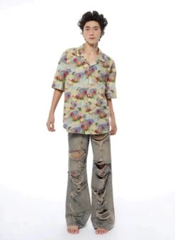Floral Watercolor Print Oversized Short Sleeve Button-Up Shirt -Modern Wear Shop 0b22bd763a742867fe1ab775e97e9a53