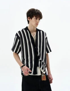 Stripe Open Knit Button Shirt With Collar -Modern Wear Shop 0b39495f562018e78c7447c0f7c74cbe