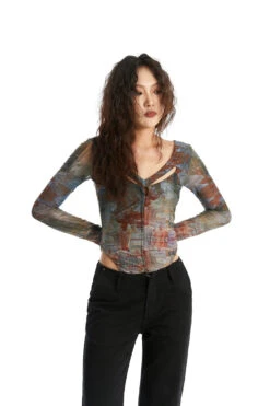 Abstract Print Long Sleeve V-Neck Bodysuit Top -Modern Wear Shop 0bb604316dfe4ce5f87cb02ce3472696