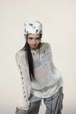 Sheer Knit Pullover With Distressed Detail -Modern Wear Shop 0bbc7a09959fc98db5c03de96f627146