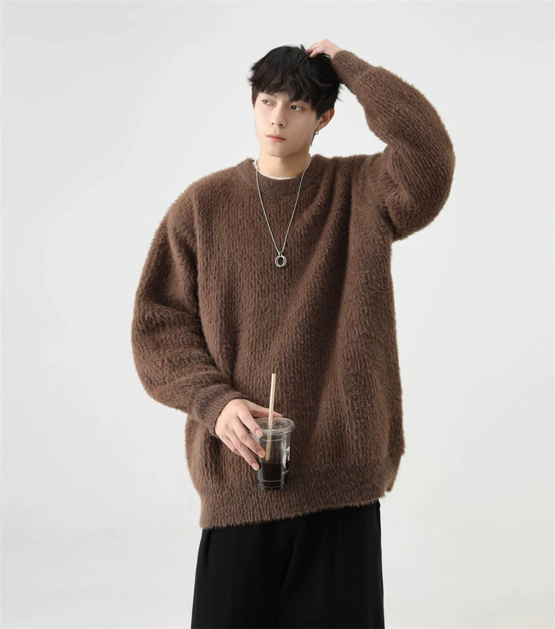 Fuzzy Crew Neck Oversized Knit Sweater 4 Fuzzy Crew Neck Oversized Knit Sweater - Image 4