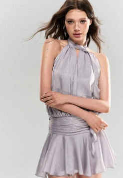 Shimmer Halter Neck Flared Ruffle Mini Dress -Modern Wear Shop 0bce1753d07e09112466e38df960fd7d