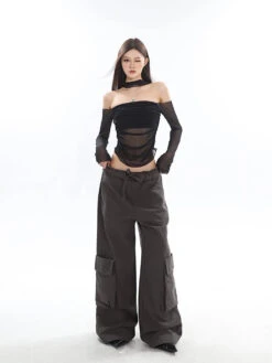 Sheer Off-Shoulder Long Sleeve Crop Top With Mesh Sleeves -Modern Wear Shop 0be3ed670eb53415b8139e676f73d72c