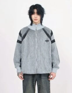 Ribbed High Collar Chevron-Pattern Zip-Up Jacket -Modern Wear Shop 0bf59a6a65d8e67486b2d5ab16bb799e