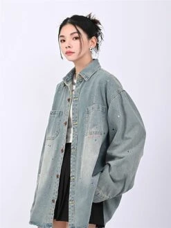 Paint Splatter Oversized Denim Shirt 12 Paint Splatter Oversized Denim Shirt -Modern Wear Shop 0bfe2bdd136ea449e4367b4b44e9fa8f