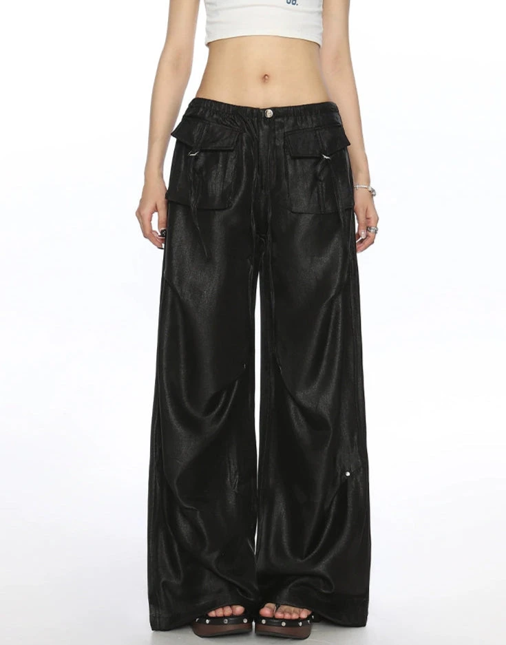 Wide Leg Shimmer Pants With Utility Pockets 9 Wide Leg Shimmer Pants With Utility Pockets - Image 9