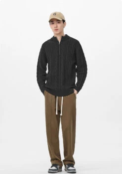 Cable Knit Zip-Up Mock Neck Sweater -Modern Wear Shop 0c894c4a7a3e7bb54f53c25b182f092c