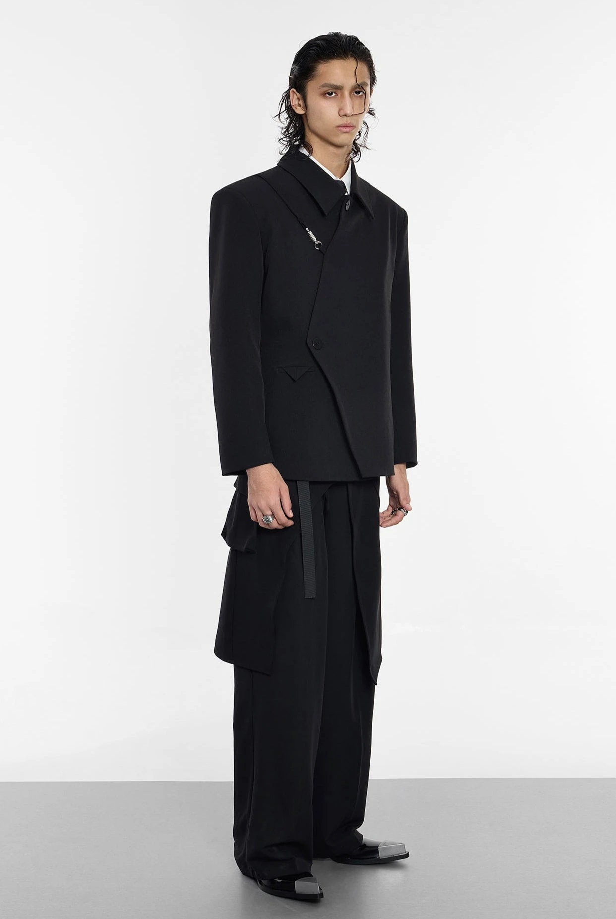 Asymmetric Button-Up And Metal Clasp Structured Blazer Jacket 14 Asymmetric Button-Up And Metal Clasp Structured Blazer Jacket - Image 14