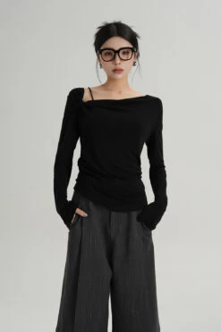 Asymmetric Single-Strap Off-Shoulder Long Sleeve Top -Modern Wear Shop 0d174b4cad55d4f29d857793ec005742