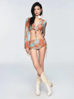 Tie-Front Abstract Print Long-Sleeve Bikini Set -Modern Wear Shop 0d663fe8bce36361c1e3245b313ac689