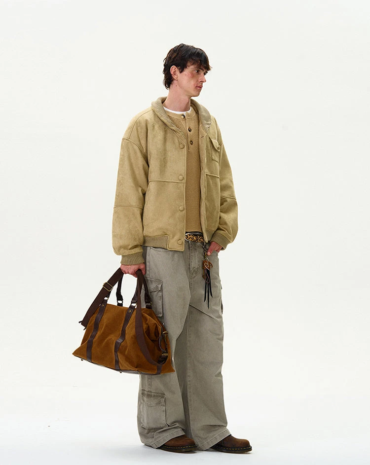 Oversized Suede Bomber Jacket With Button Pocket 16 Oversized Suede Bomber Jacket With Button Pocket - Image 16