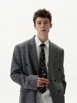 Oversized Distressed Hem Plaid Double-Breasted Blazer -Modern Wear Shop 0de3bd92fd225edbda05452dc5c06242