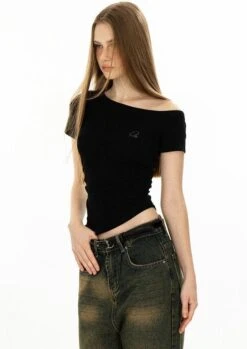 Asymmetric Neckline Slim Short Sleeve Crop Top 27 Asymmetric Neckline Slim Short Sleeve Crop Top -Modern Wear Shop 0e811c57214dd80e8a3eea65100887a0