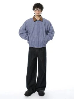 Gingham Two-Tone High-Collar Zip Bomber Jacket -Modern Wear Shop 0e9fe1ca96416f8b8d3421d7474c7605