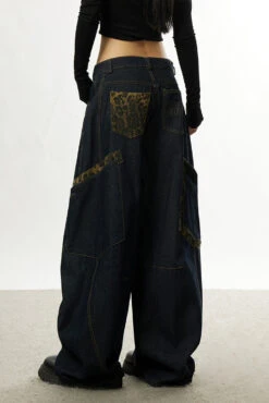 Low Waist Baggy Denim Jeans With Leopard Patchwork Details -Modern Wear Shop 0ec02ef7e8c378f8ab2b0fe76304242b