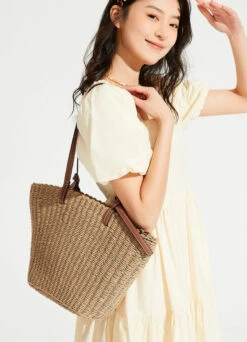 Woven Straw Shoulder Tote With Leather Straps -Modern Wear Shop 0ef6d57d1fc68871ab9888fdbe5e529e