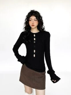Flare Long Sleeve Ribbed Knit Top With Cutouts 21 Flare Long Sleeve Ribbed Knit Top With Cutouts -Modern Wear Shop 0f14e9224ad5e52a852196e25293a822
