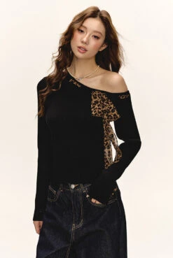 One-Shoulder Ribbed Top With Leopard Print Bow Detail 14 One-Shoulder Ribbed Top With Leopard Print Bow Detail -Modern Wear Shop 0f18cebfcbdbda84956444069fddc2a3