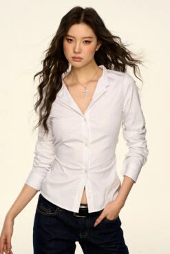 Button-Up Long Sleeve Shirt With Tapered Waist -Modern Wear Shop 0fc2ab1449c174e5bc51fa754ea4b706