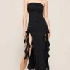 Double Split Ruffle Midi Tube Dress