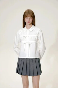Bow Tie Detail Collared Cropped Shirt -Modern Wear Shop 102fab4bcb79c5e9758b96bc4900a32e