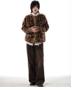 Animal Print Ribbed Trim Fuzzy Cardigan -Modern Wear Shop 103a76cf965c89221fe02c33555cc172