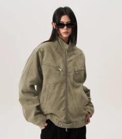 High Collar Drop Shoulder Jacket With Zip Pocket Details -Modern Wear Shop 10efe76822c5069471f0aee8d0c46ab9