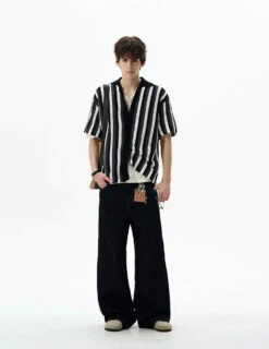 Stripe Open Knit Button Shirt With Collar -Modern Wear Shop 10fcdc9a63101fbed11150ac8d67c1e9