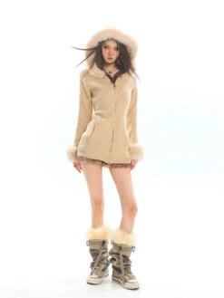 Faux Fur Trim Hooded Zip-Up Knit Jacket -Modern Wear Shop 1145a9264433ad311dfc3b2df9d37aaf